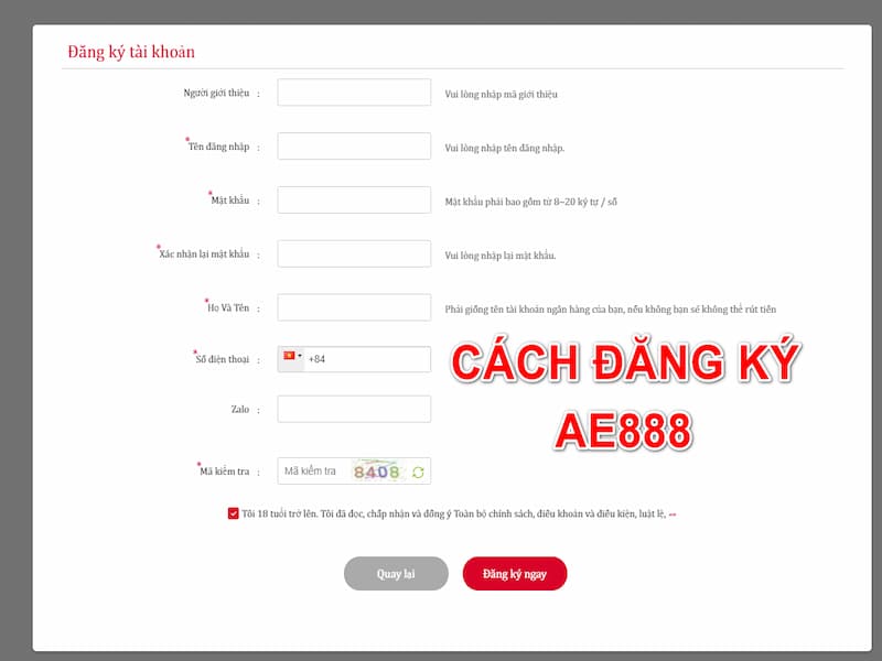 Hướng dẫn đăng ký tài khoản tại Ae888